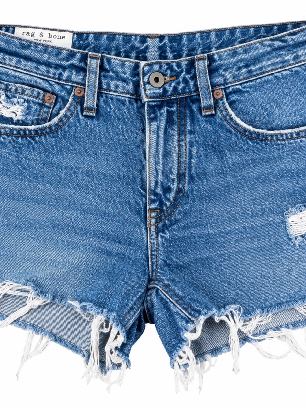 rag & bone Medium Blue Distressed Denim Cutoff Shorts